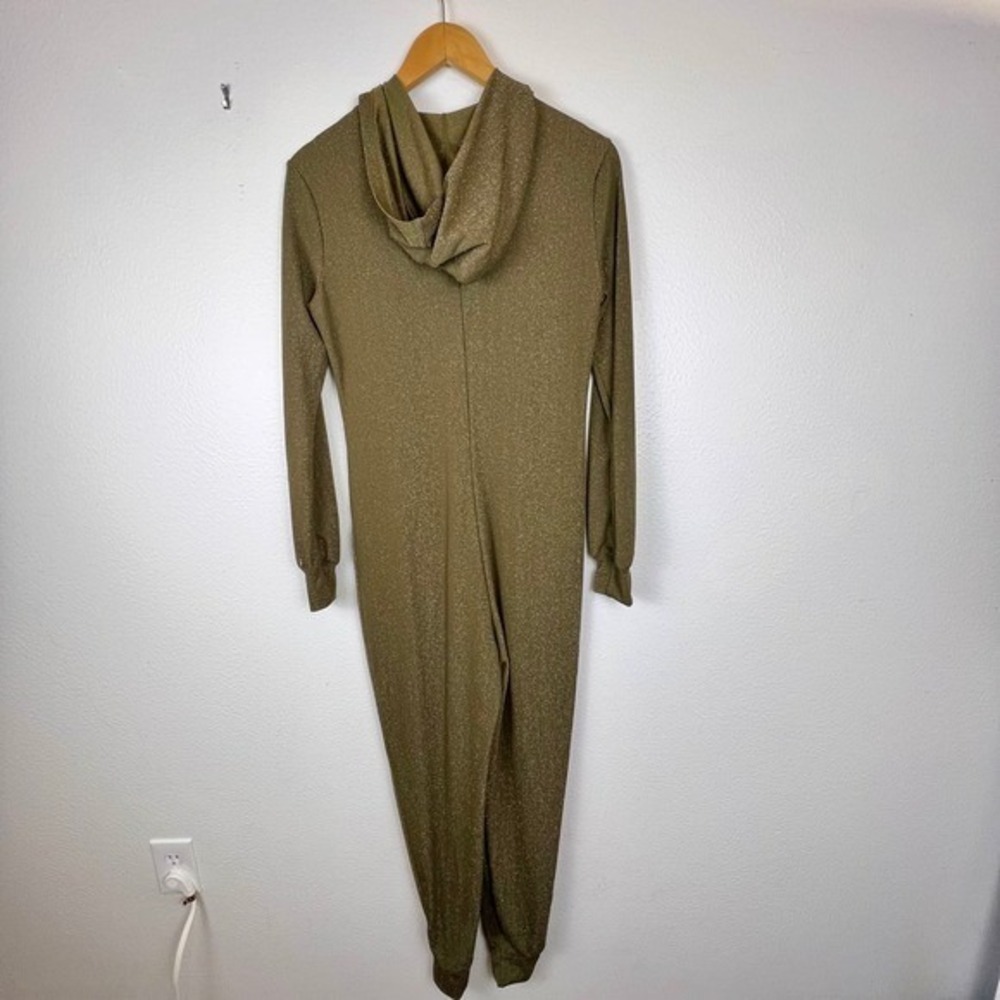 Savage X Fenty Womens Metallic Hooded Jumpsuit Olive Green Shimmer One Piece M - Picture 6 of 15